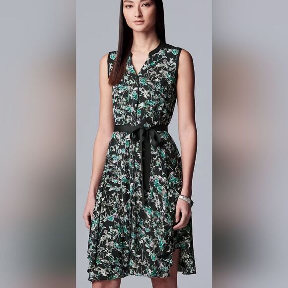 Simply Vera Vera Wang Floral Sleeveless Button-Down Dress (L) - Picture 1 of 7